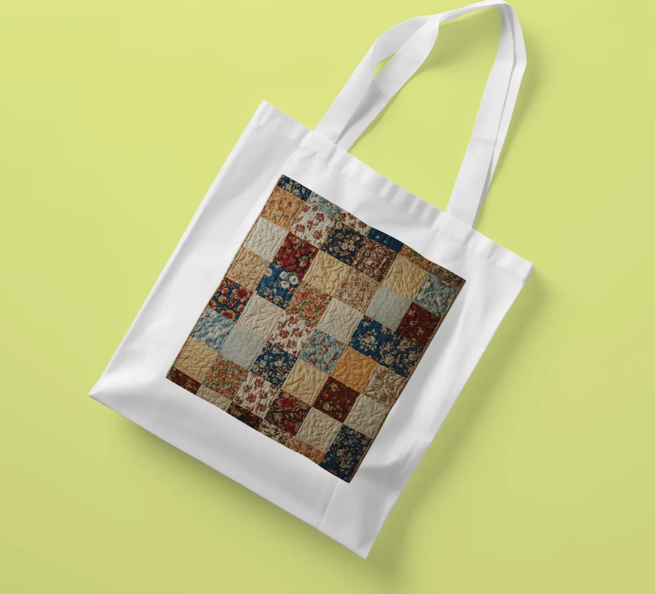 Trapunta patchwork con quadrati floreali e trapuntati borsa in juta da DesignDoodle