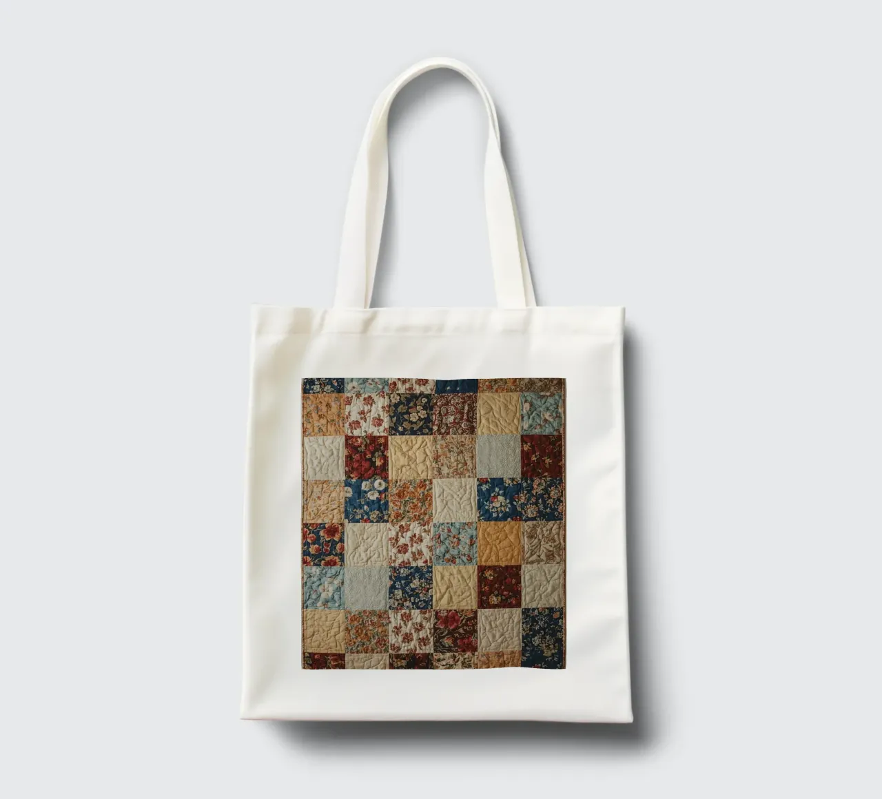 Trapunta patchwork con quadrati floreali e trapuntati borsa in juta da DesignDoodle