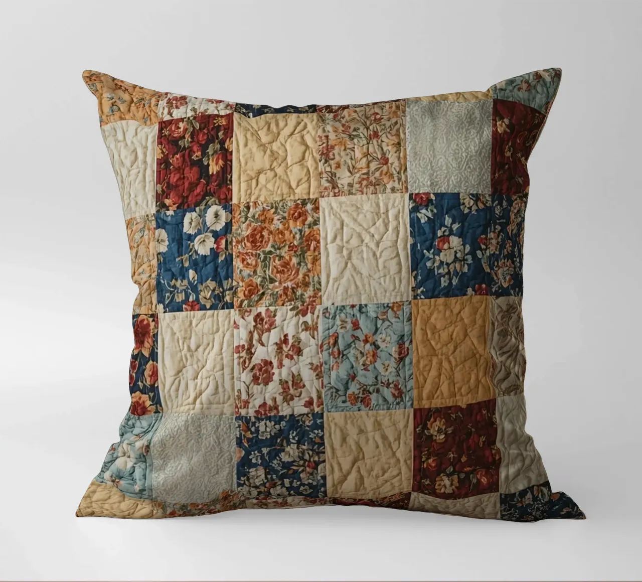 Trapunta patchwork con quadrati floreali e trapuntati cuscino da DesignDoodle