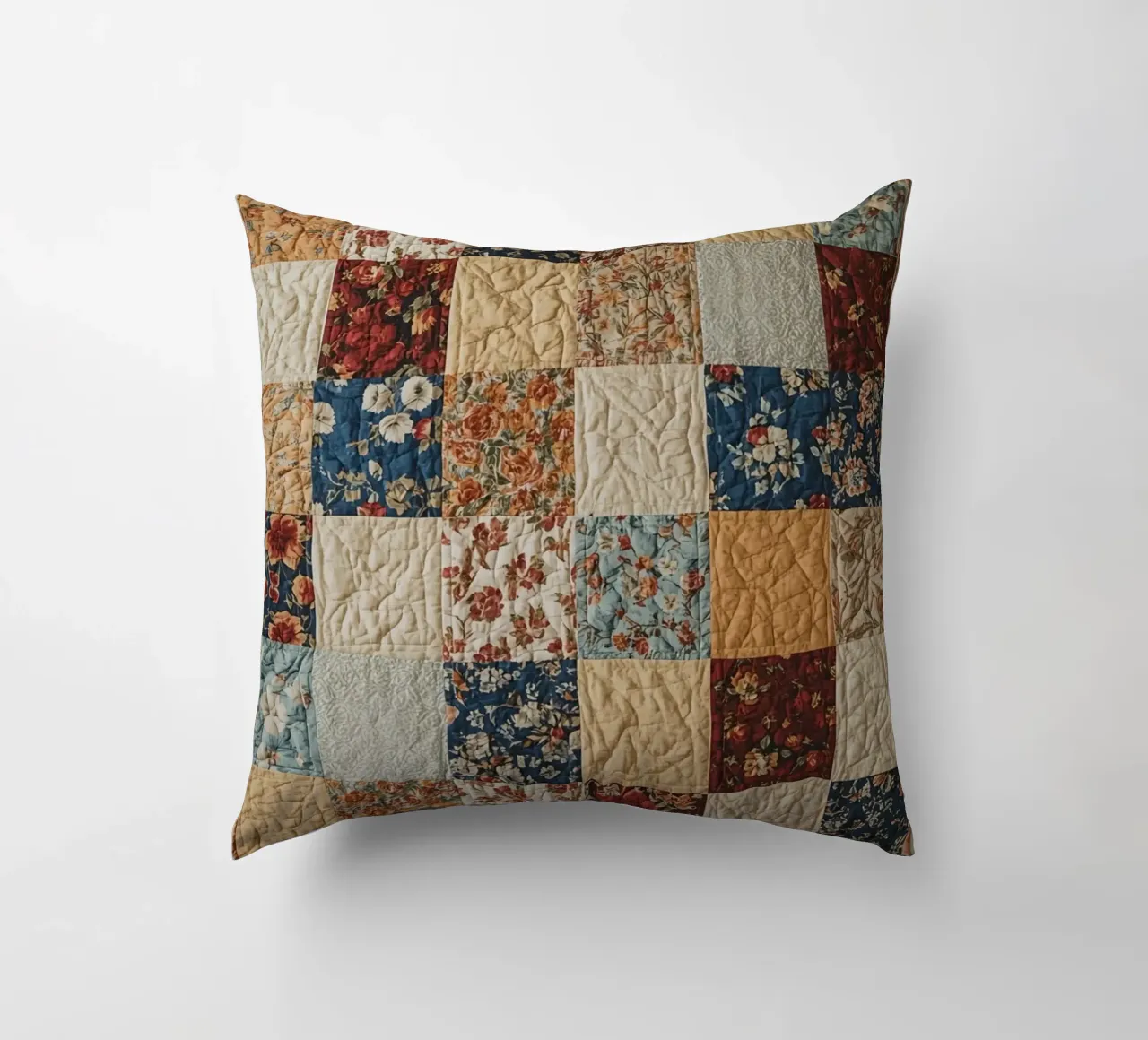 Trapunta patchwork con quadrati floreali e trapuntati cuscino da DesignDoodle