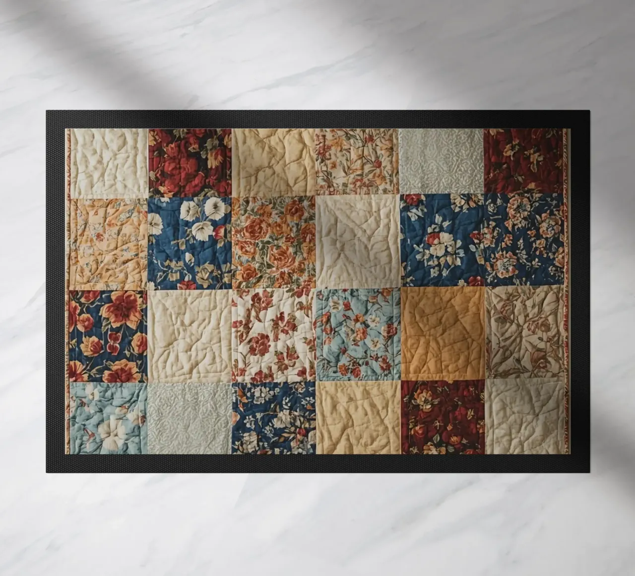 Patchwork Quilt with Floral and Quilted Squares doormat by DesignDoodle