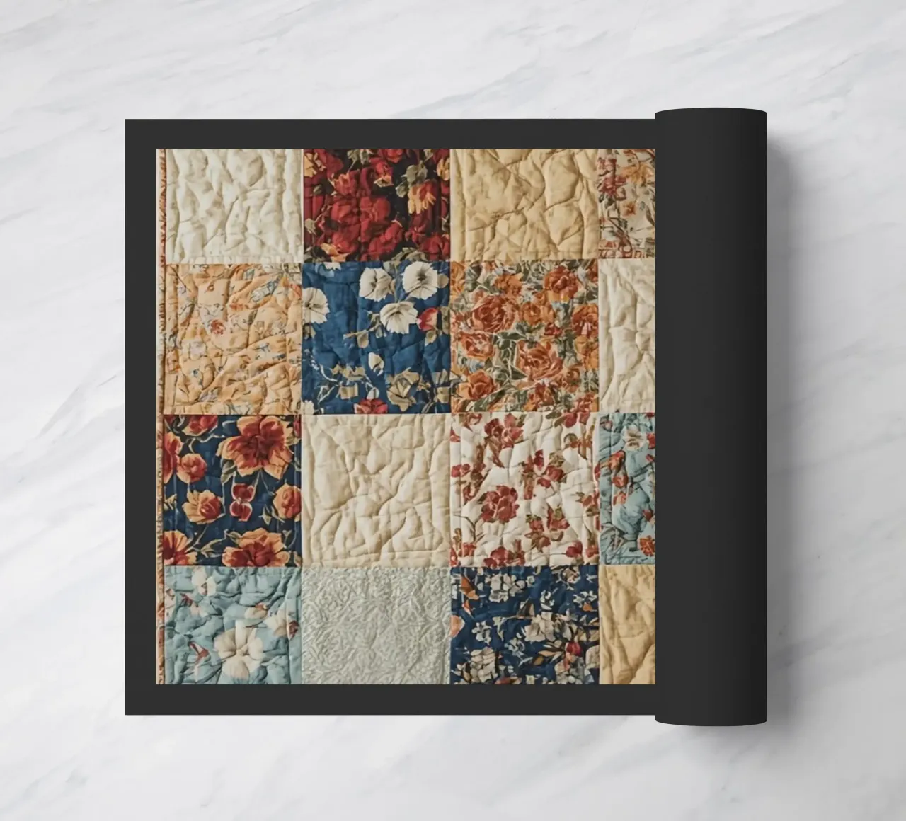 Patchwork Quilt with Floral and Quilted Squares doormat by DesignDoodle