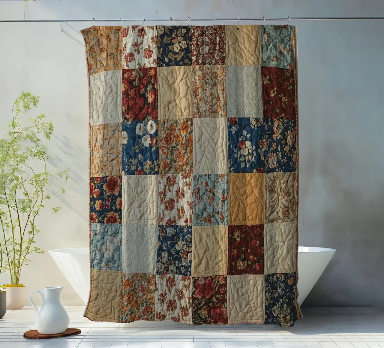 Trapunta patchwork con quadrati floreali e trapuntati tenda da doccia da DesignDoodle