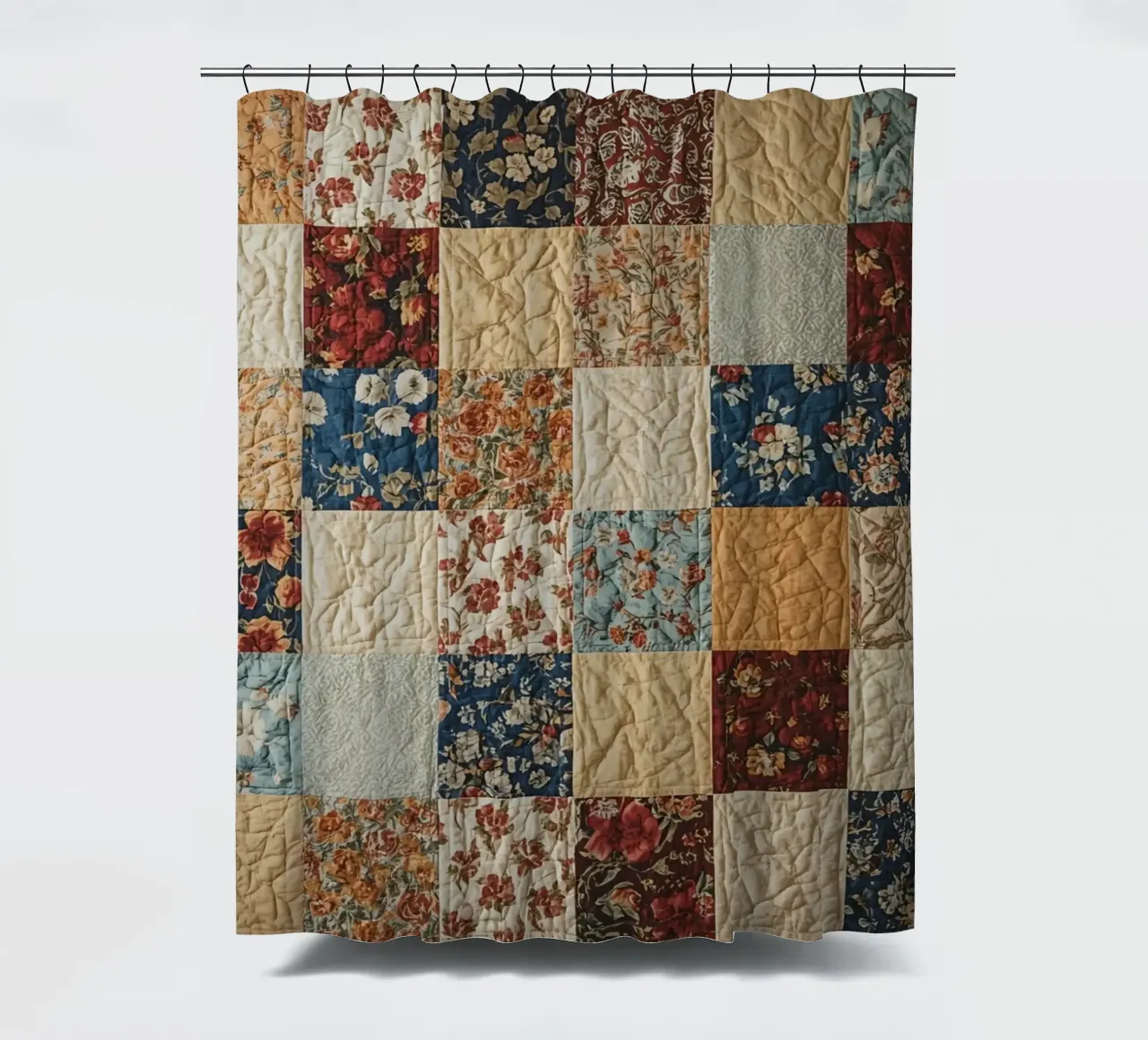 Trapunta patchwork con quadrati floreali e trapuntati tenda da doccia da DesignDoodle