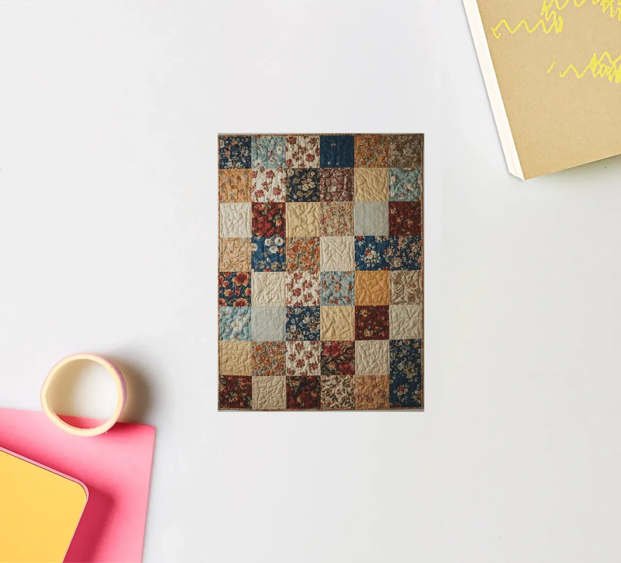 Trapunta patchwork con quadrati floreali e trapuntati adesivo da DesignDoodle