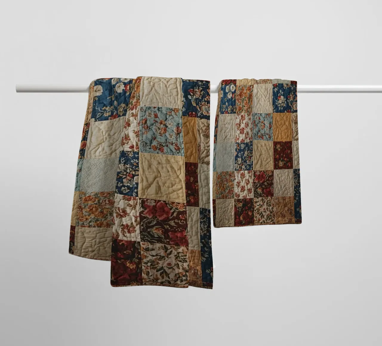 Patchwork Quilt with Floral and Quilted Squares towel by DesignDoodle
