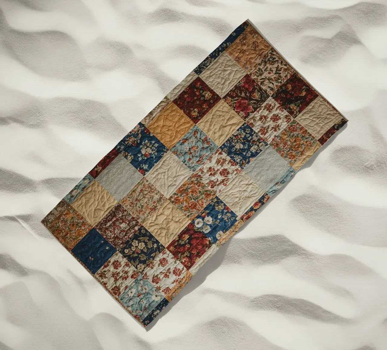 Trapunta patchwork con quadrati floreali e trapuntati telo mare da DesignDoodle