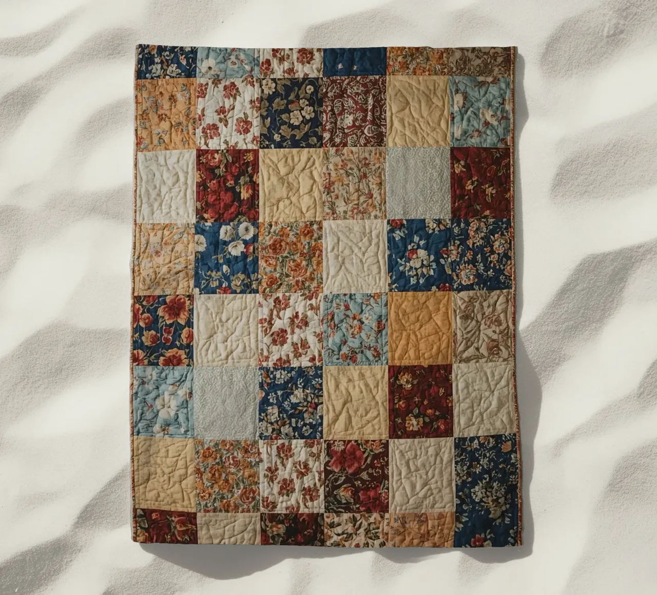 Trapunta patchwork con quadrati floreali e trapuntati telo mare da DesignDoodle