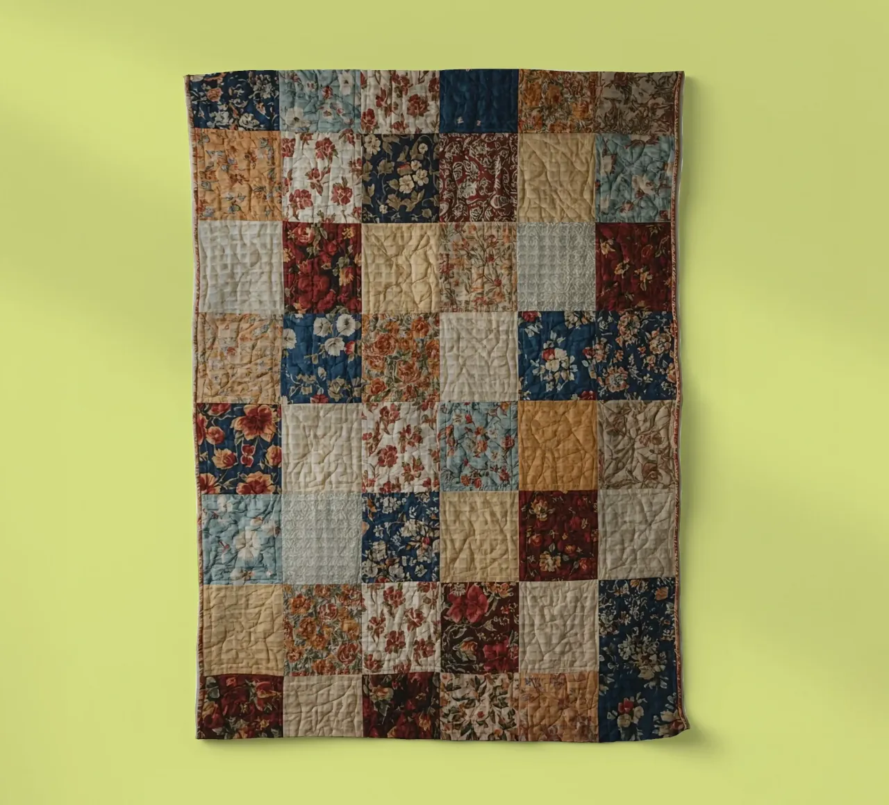 Trapunta patchwork con quadrati floreali e trapuntati canovaccio da cucina da DesignDoodle