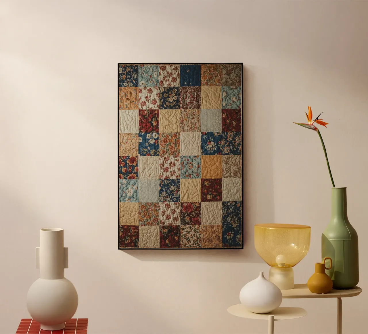 Trapunta patchwork con quadrati floreali e trapuntati plexiglass da DesignDoodle