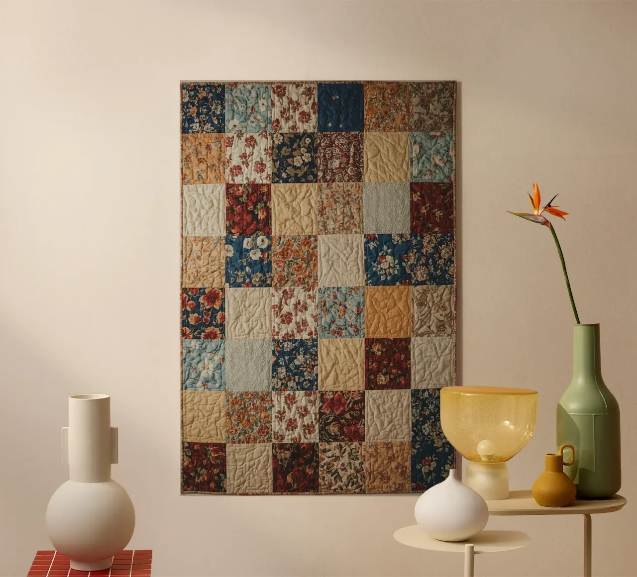 Trapunta patchwork con quadrati floreali e trapuntati plexiglass da DesignDoodle