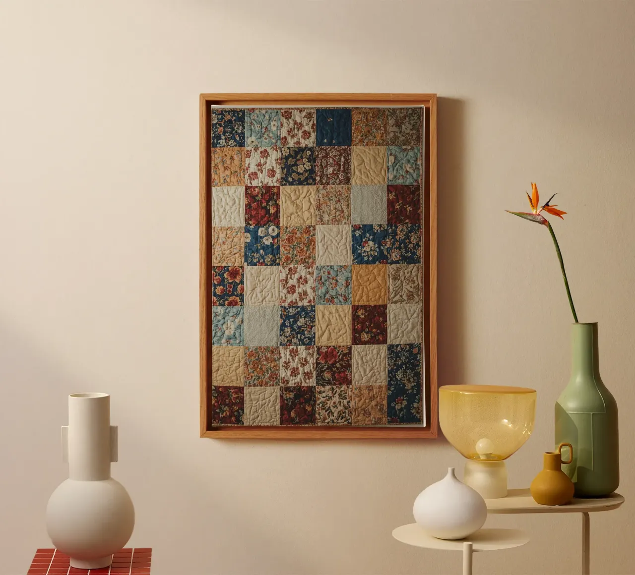 Trapunta patchwork con quadrati floreali e trapuntati tela da DesignDoodle