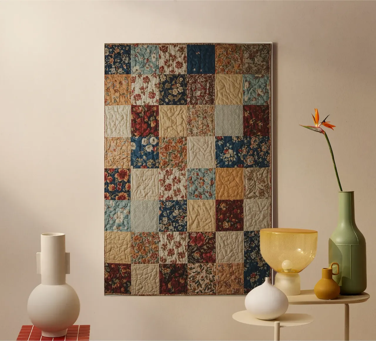Trapunta patchwork con quadrati floreali e trapuntati tela da DesignDoodle