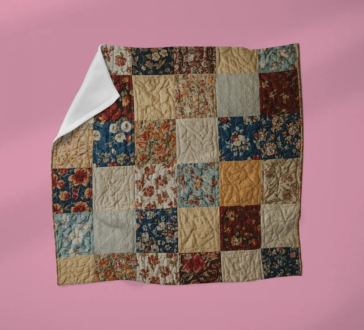 Trapunta patchwork con quadrati floreali e trapuntati coperta in pile da DesignDoodle
