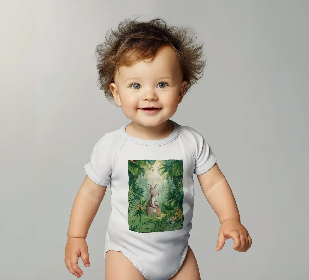 Känguru-Liebe in einem tropischen Wunderland Kurzarm Babybody von Doodle Dreams Art