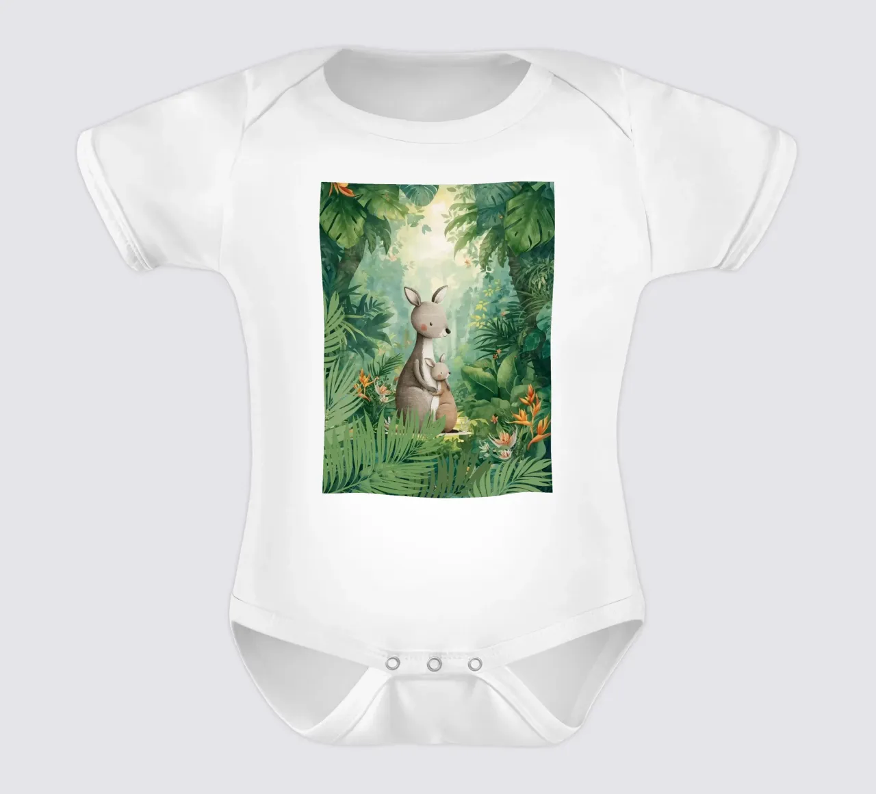 Känguru-Liebe in einem tropischen Wunderland Kurzarm Babybody von Doodle Dreams Art