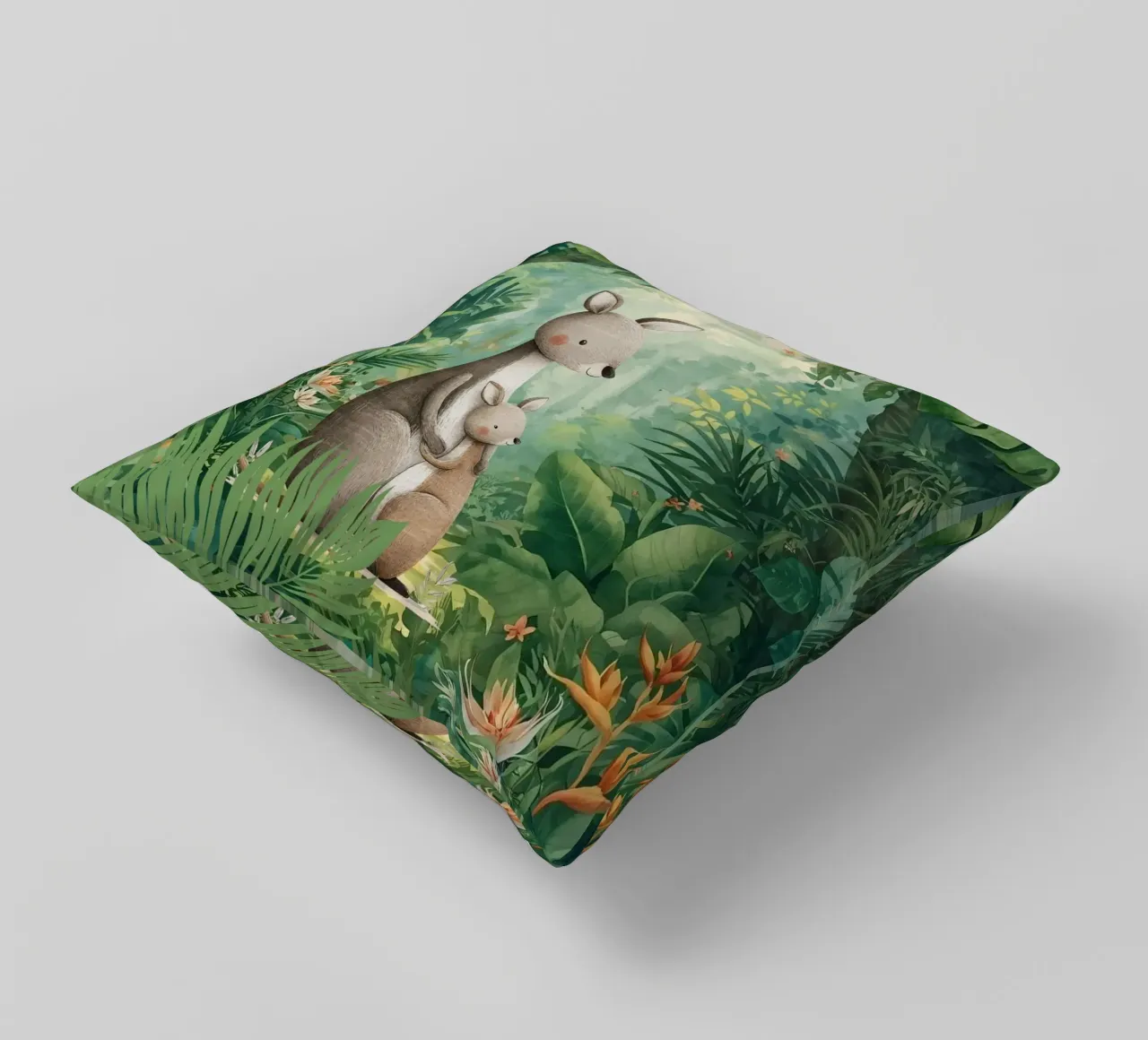 Amore canguro in un paese delle meraviglie tropicale cuscino da Doodle Dreams Art