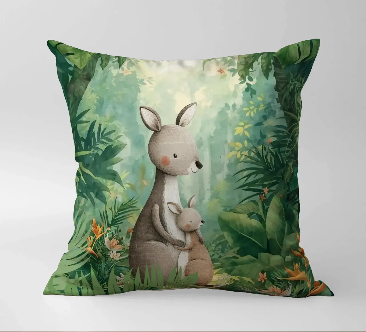 Amore canguro in un paese delle meraviglie tropicale cuscino da Doodle Dreams Art