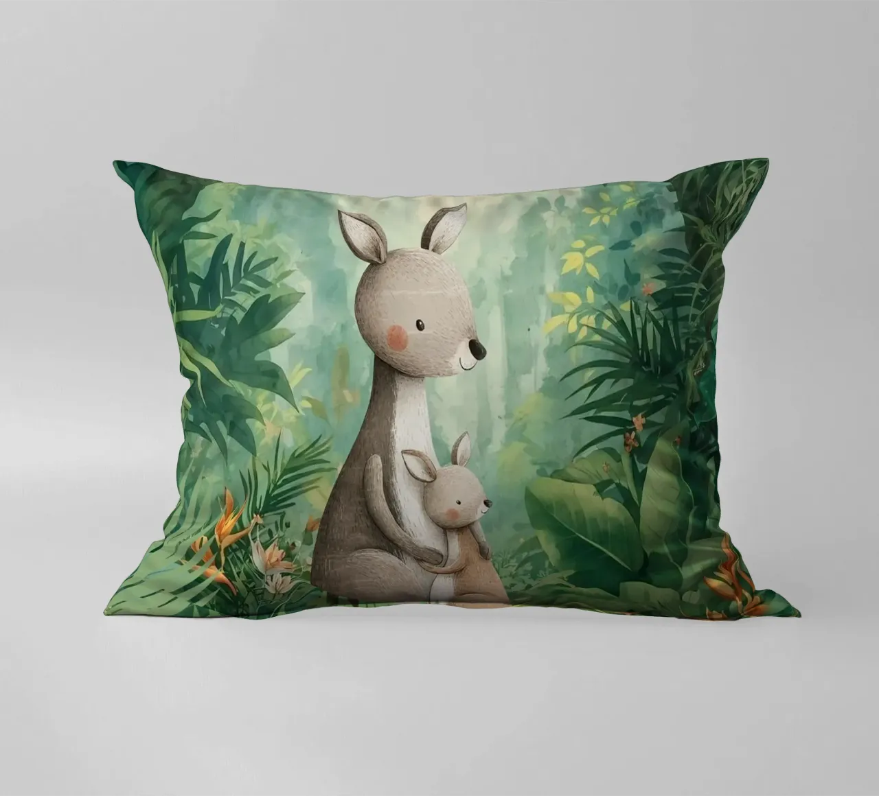 Amore canguro in un paese delle meraviglie tropicale cuscino da Doodle Dreams Art