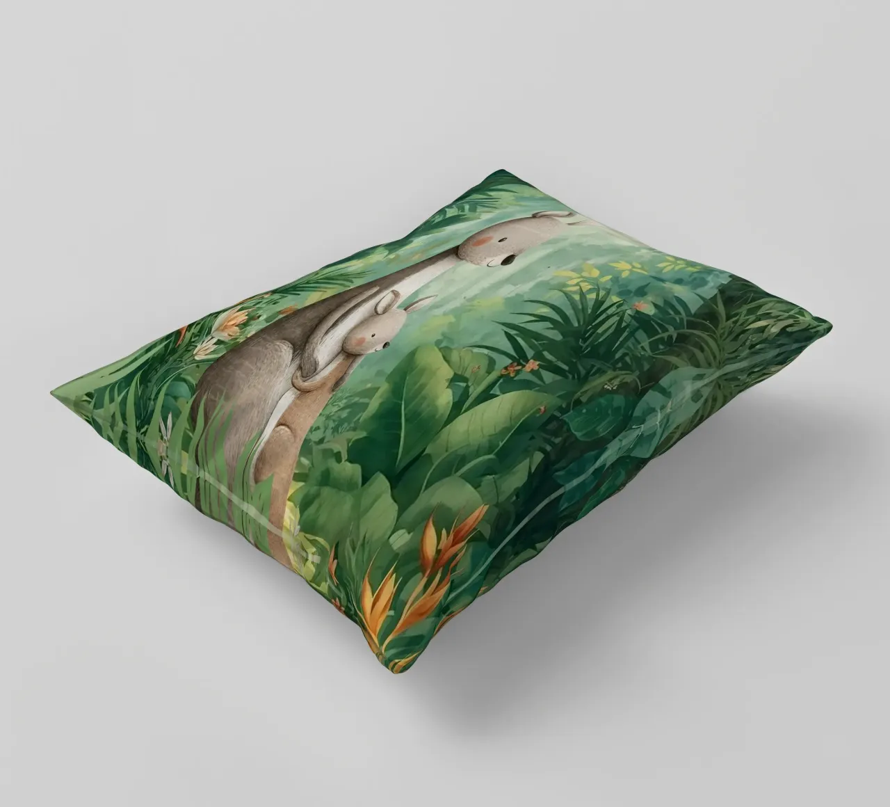 Amore canguro in un paese delle meraviglie tropicale cuscino da Doodle Dreams Art