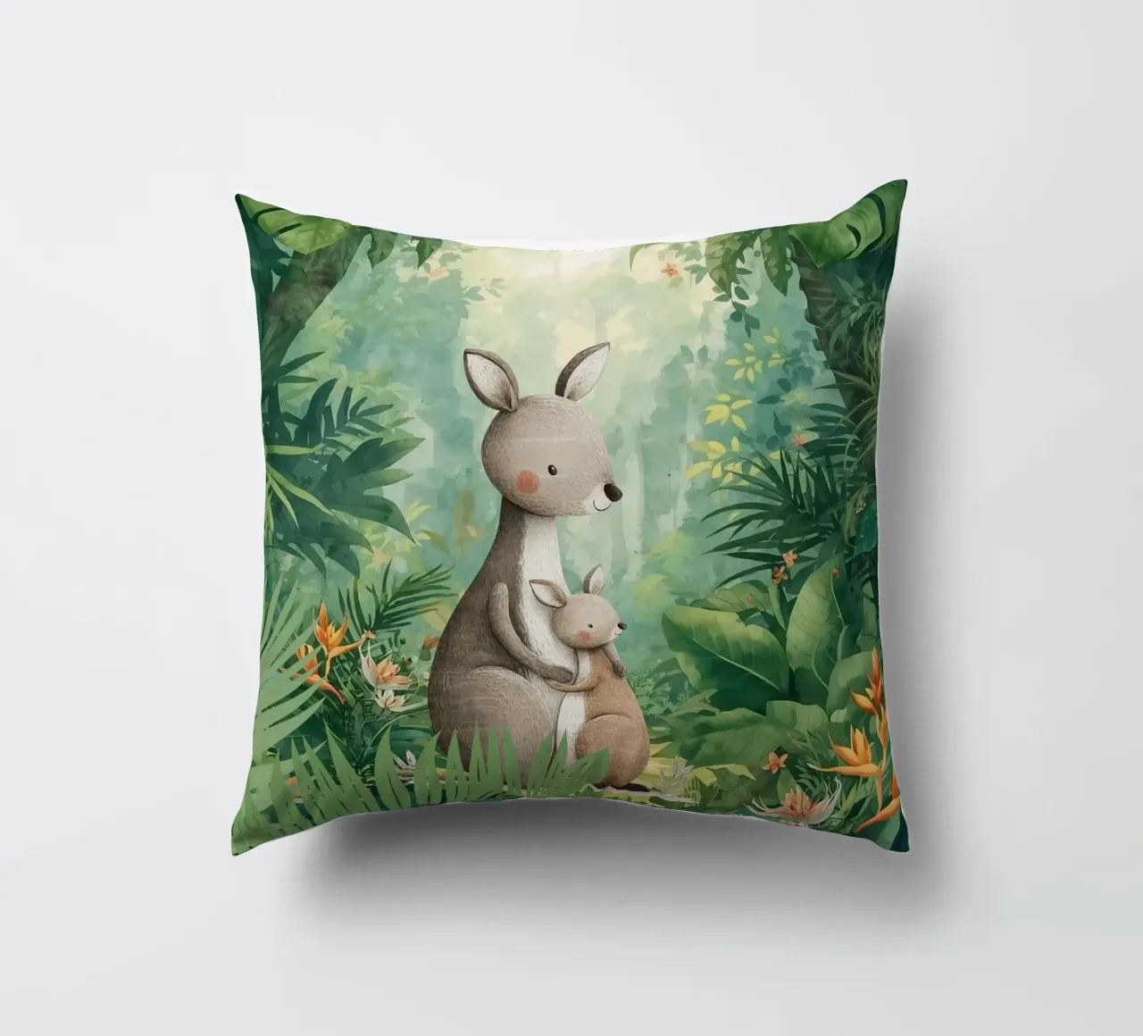 Amore canguro in un paese delle meraviglie tropicale cuscino da Doodle Dreams Art