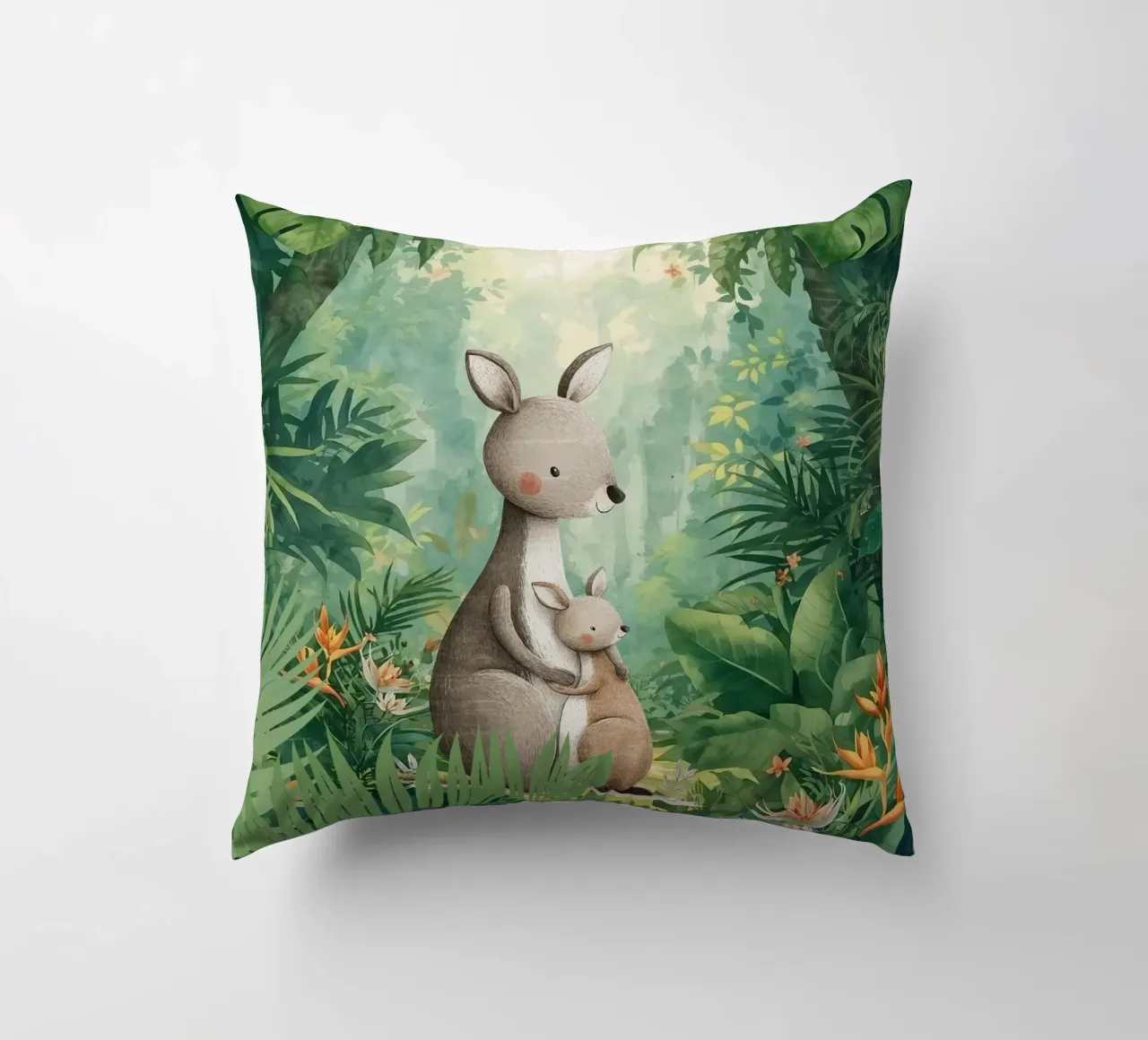 Amore canguro in un paese delle meraviglie tropicale cuscino da Doodle Dreams Art