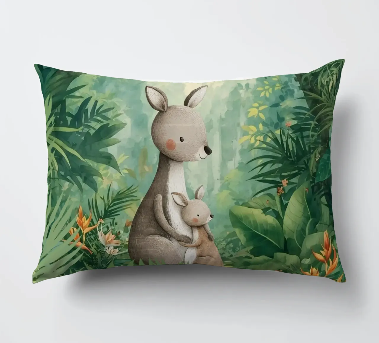 Amore canguro in un paese delle meraviglie tropicale cuscino da Doodle Dreams Art