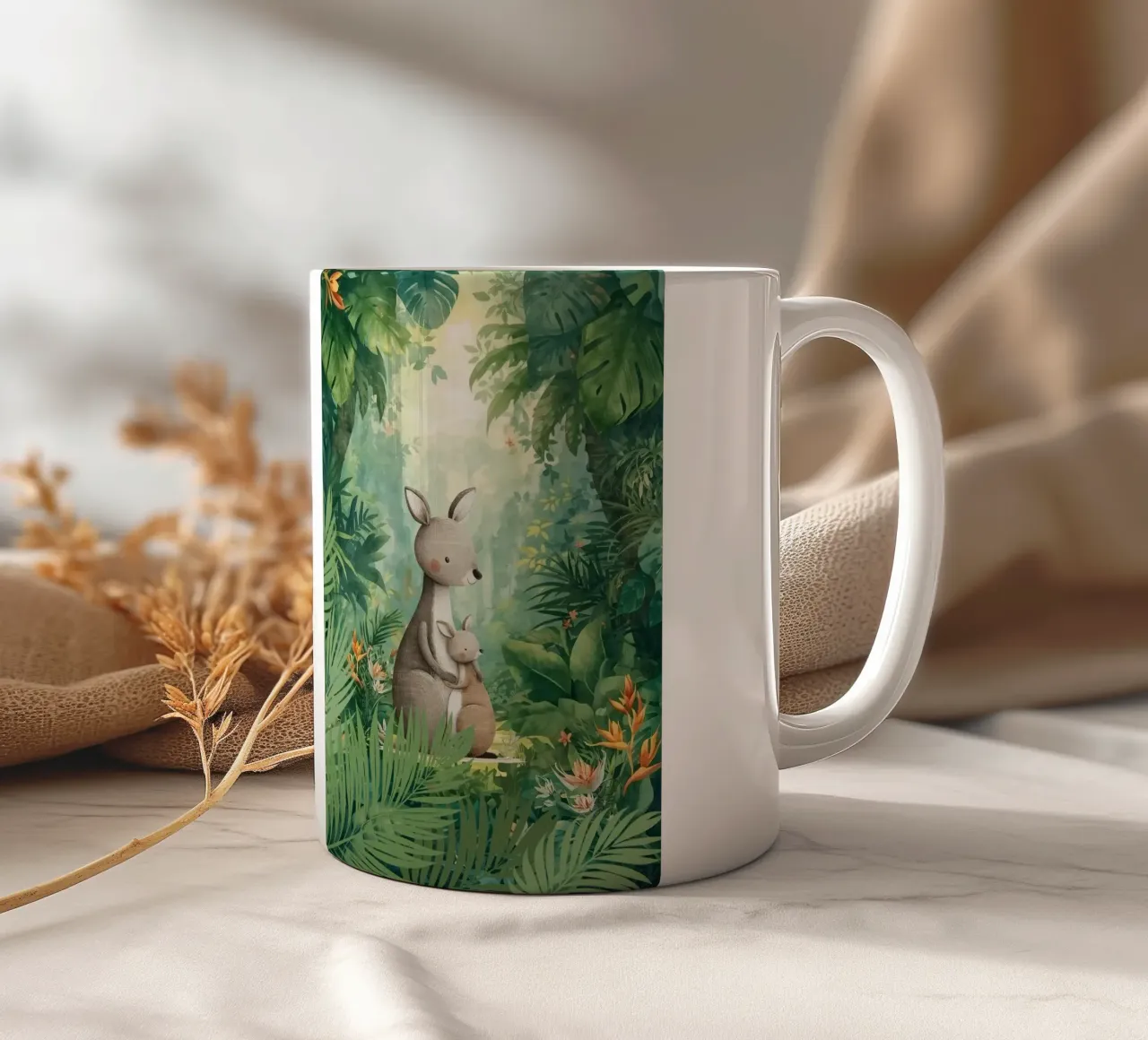 Amore canguro in un paese delle meraviglie tropicale tazza in ceramica da Doodle Dreams Art