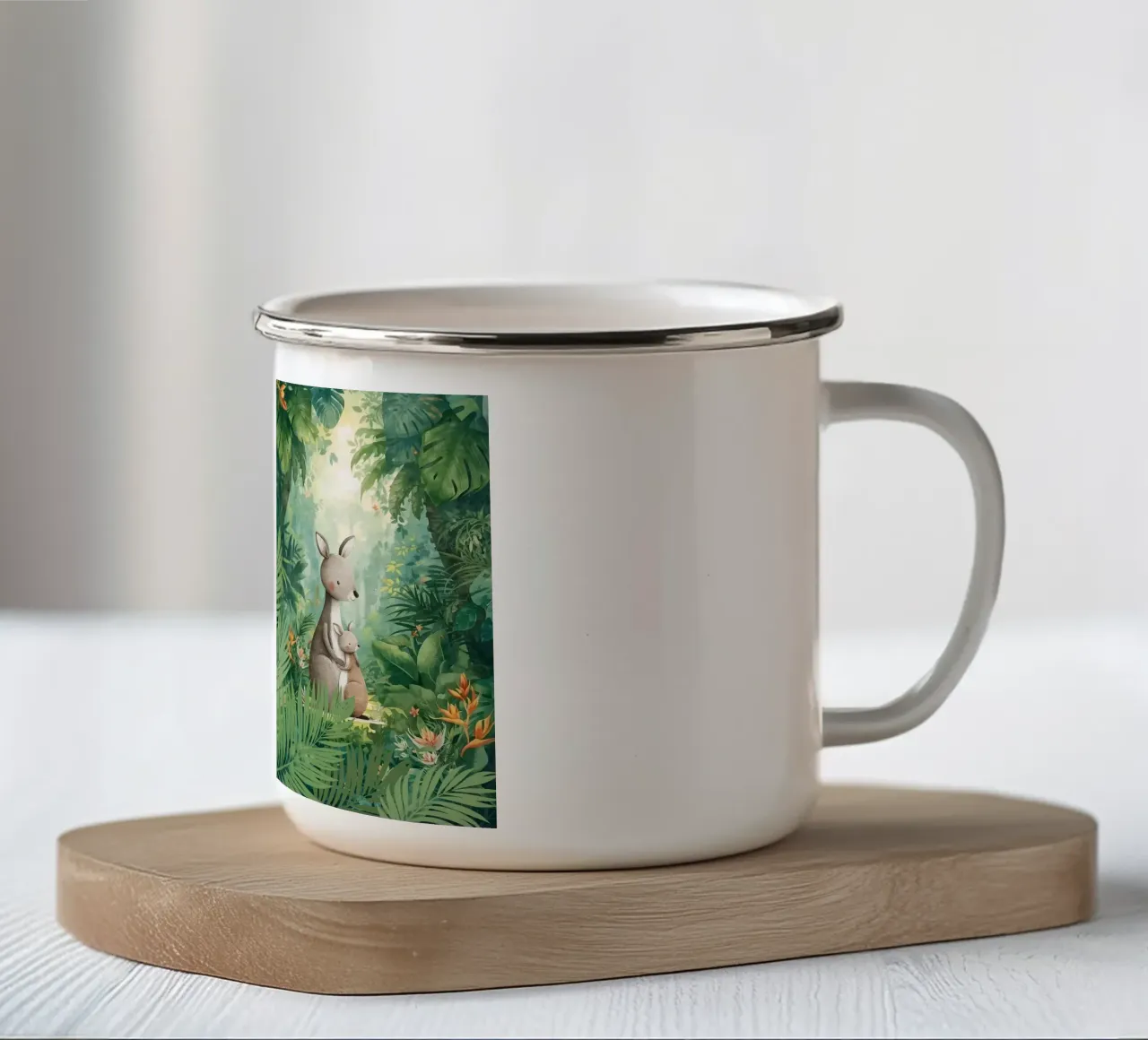 Amore canguro in un paese delle meraviglie tropicale tazza in smalto da Doodle Dreams Art
