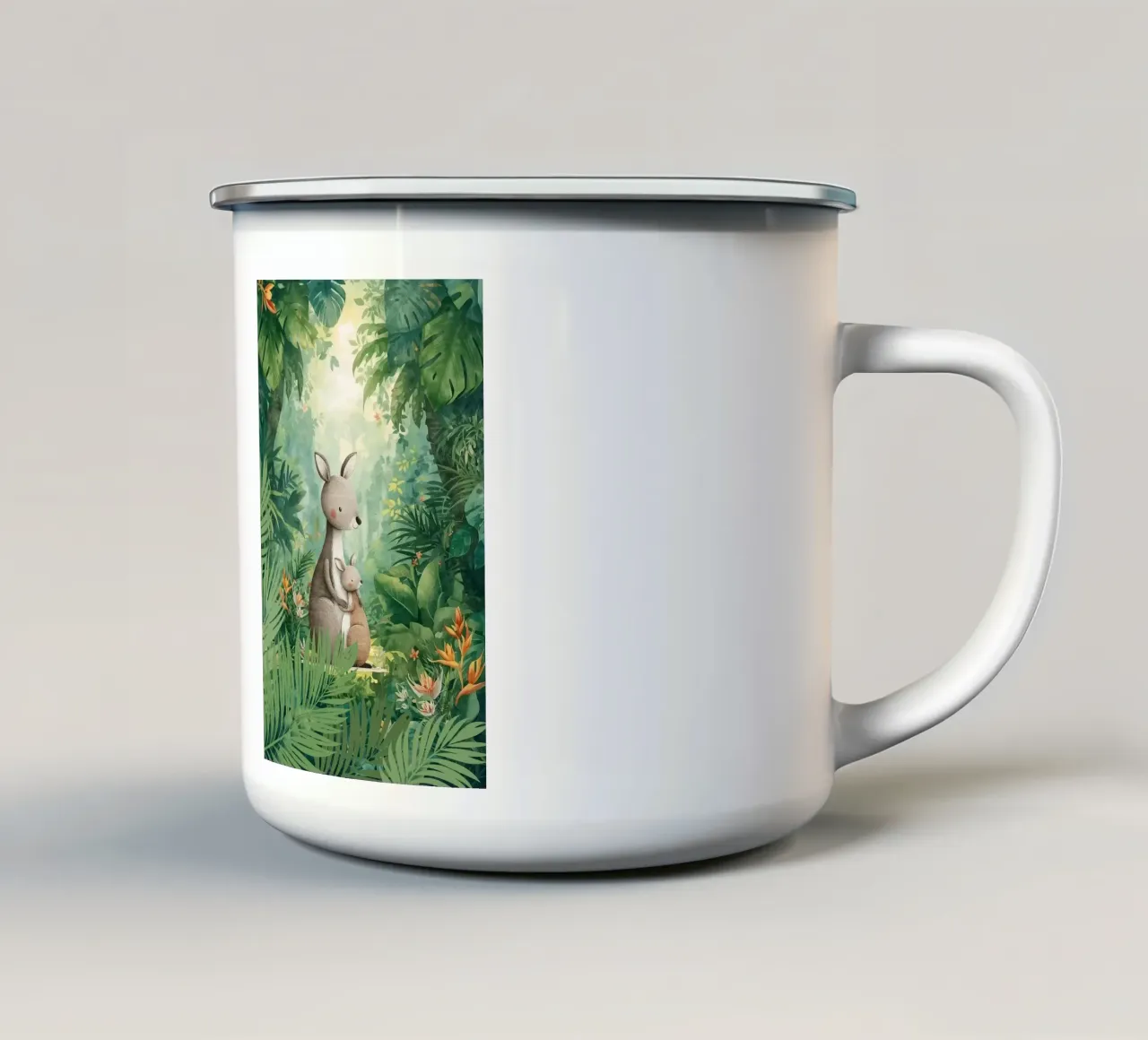 Amore canguro in un paese delle meraviglie tropicale tazza in smalto da Doodle Dreams Art
