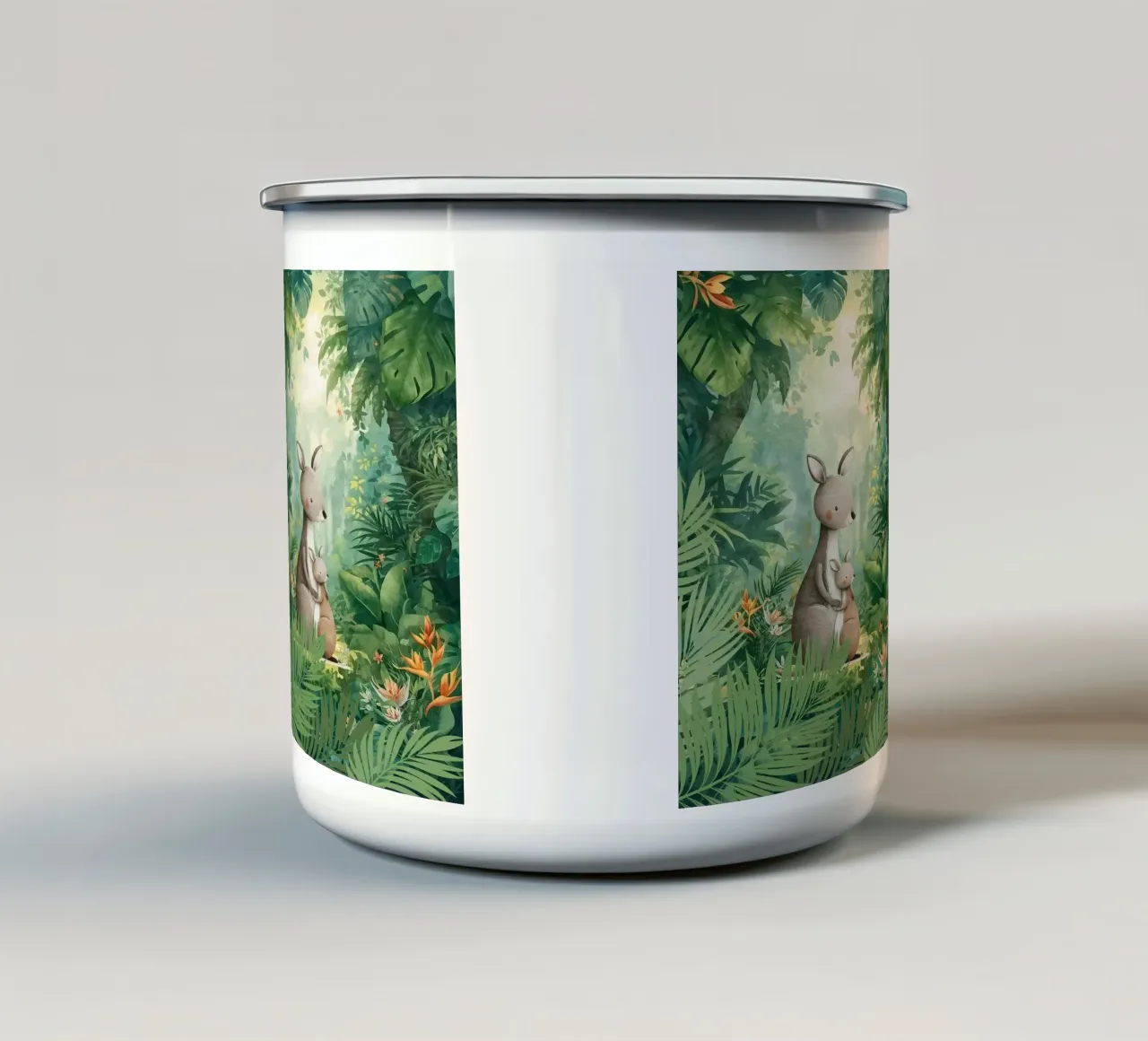 Amore canguro in un paese delle meraviglie tropicale tazza in smalto da Doodle Dreams Art