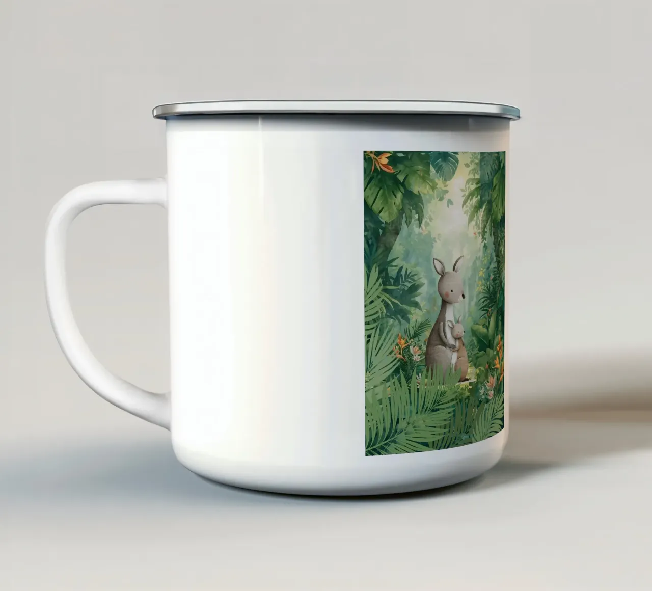 Amore canguro in un paese delle meraviglie tropicale tazza in smalto da Doodle Dreams Art