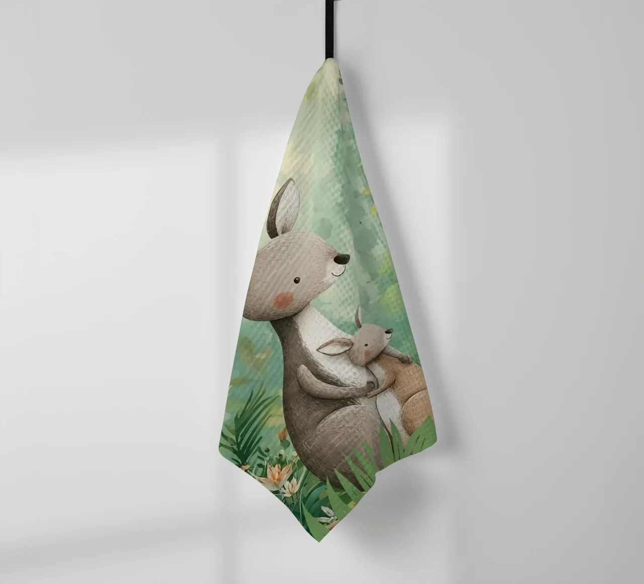 Känguru-Liebe in einem tropischen Wunderland Geschirrtuch von Doodle Dreams Art