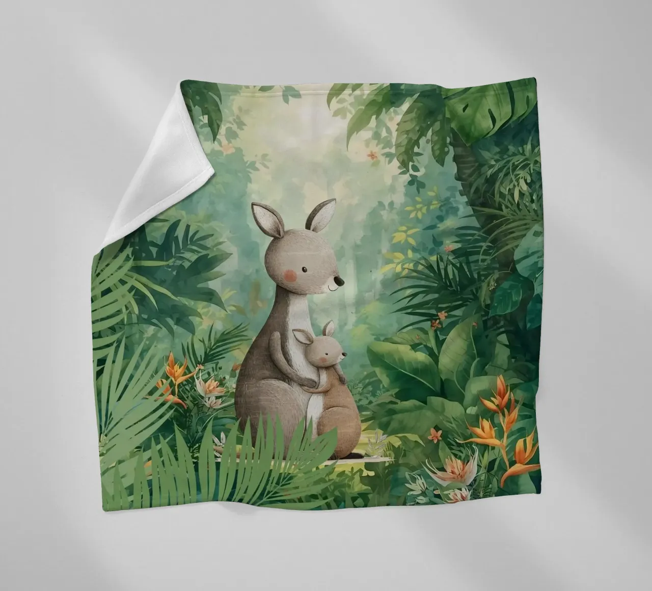 Känguru-Liebe in einem tropischen Wunderland Fleecedecke von Doodle Dreams Art