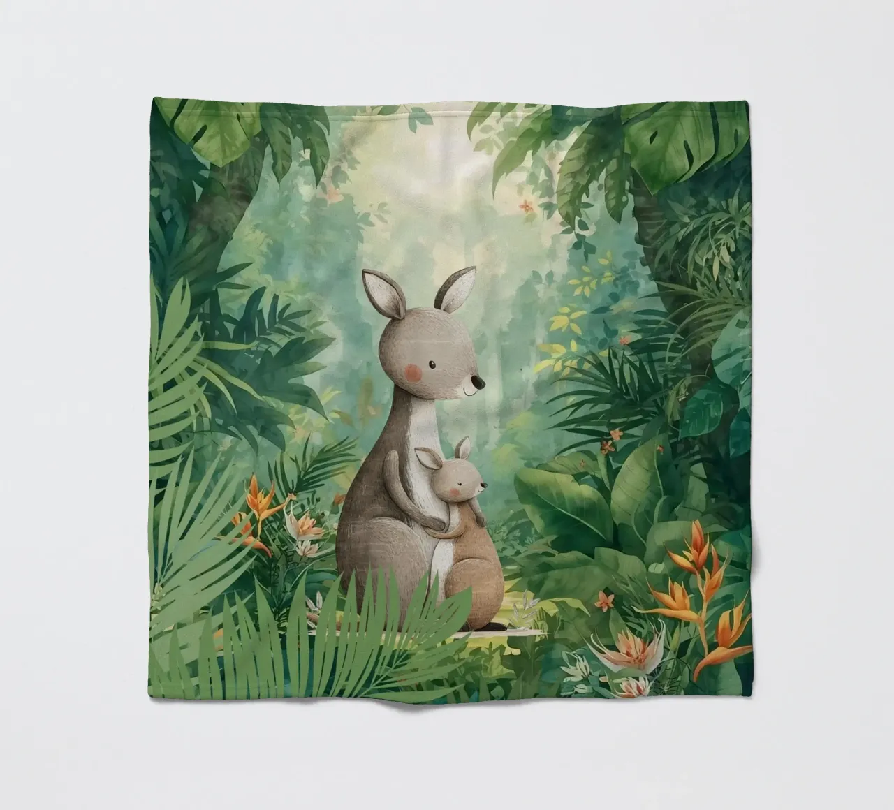 Känguru-Liebe in einem tropischen Wunderland Fleecedecke von Doodle Dreams Art