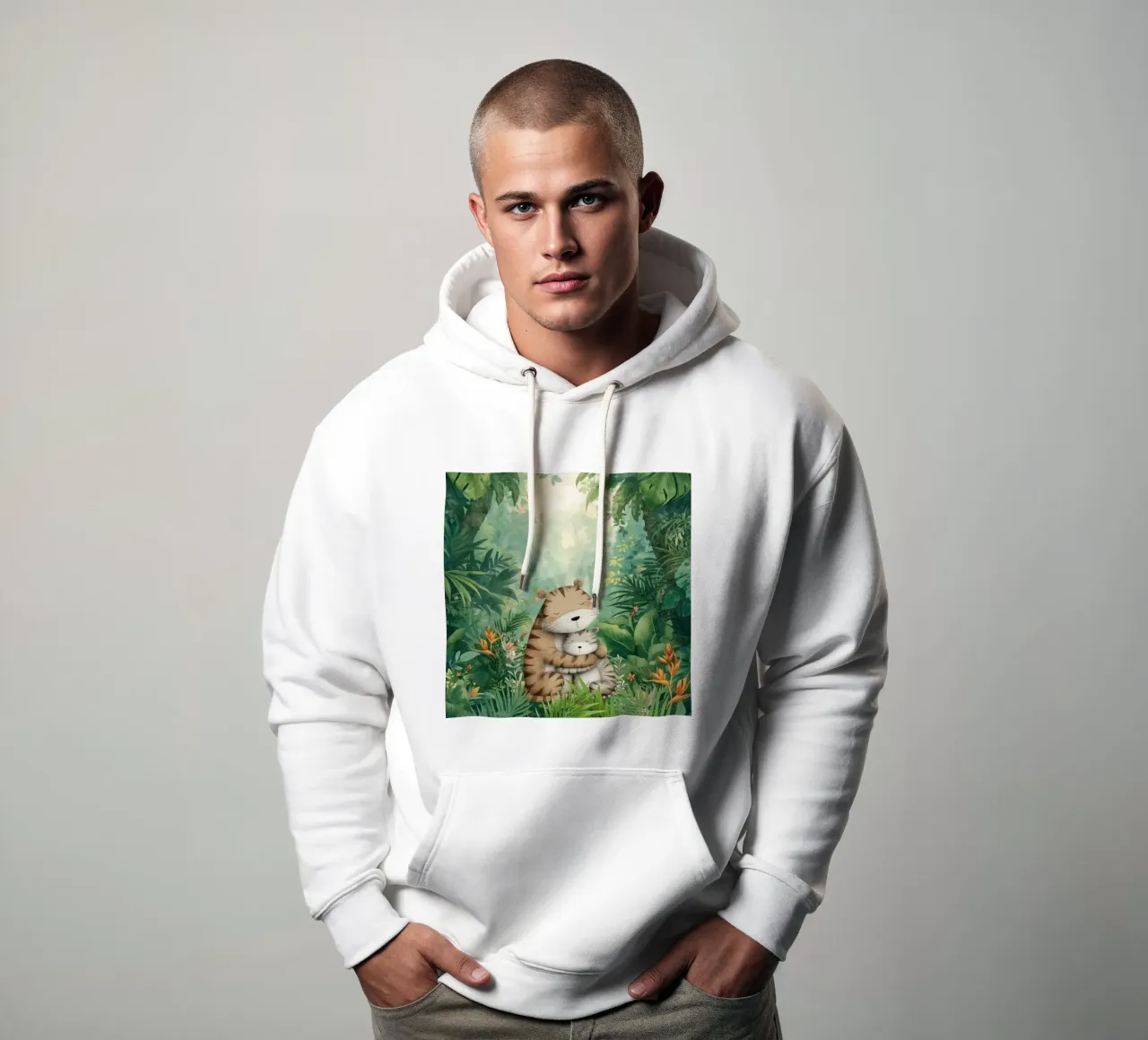 Madre e cucciolo di tigre nella giungla tropicale felpa con cappuccio da Doodle Dreams Art