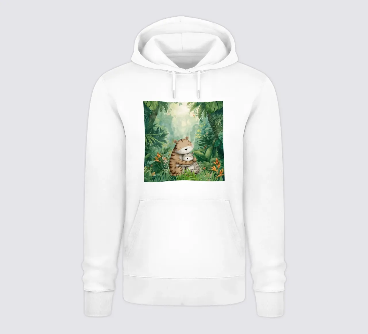 Madre e cucciolo di tigre nella giungla tropicale felpa con cappuccio da Doodle Dreams Art