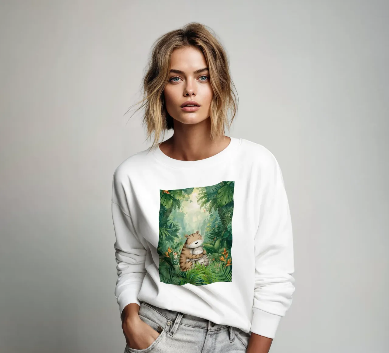 Madre e cucciolo di tigre nella giungla tropicale felpa da Doodle Dreams Art