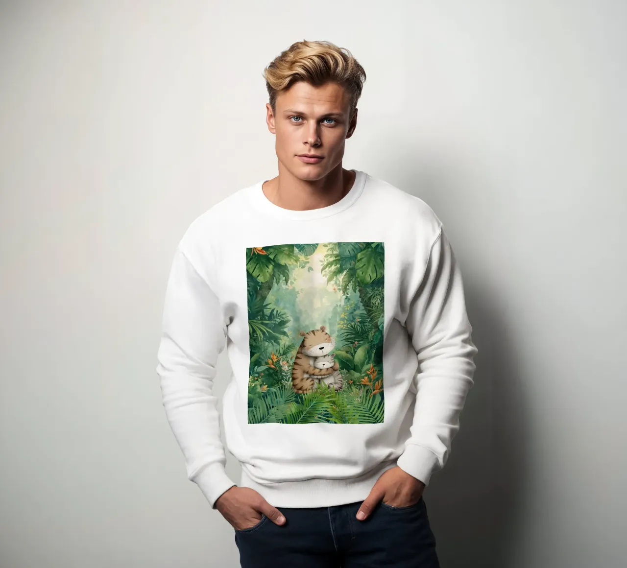 Madre e cucciolo di tigre nella giungla tropicale felpa da Doodle Dreams Art