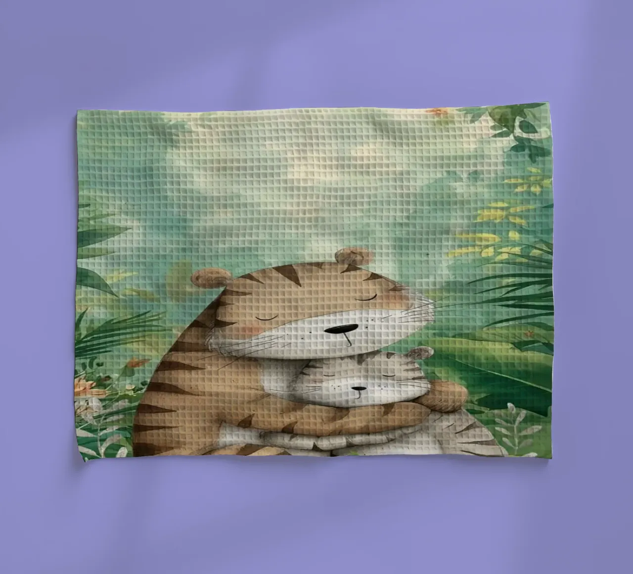 Mère et bébé tigre dans la jungle tropicale torchon de Doodle Dreams Art