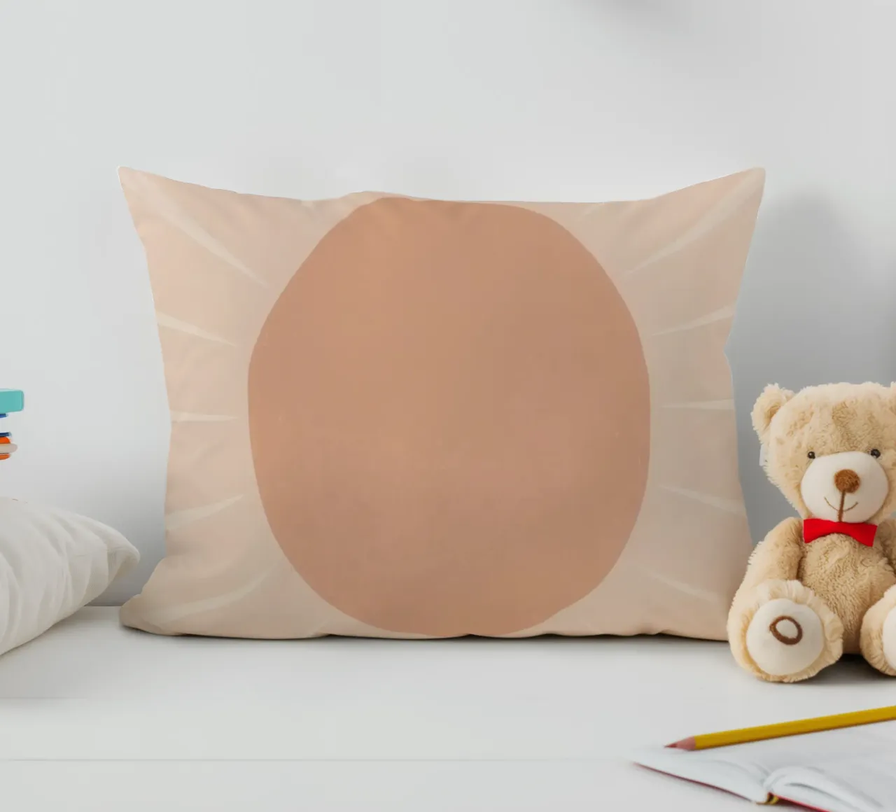 Peach Circle and Rays Background decorative cushion by DesignDoodle