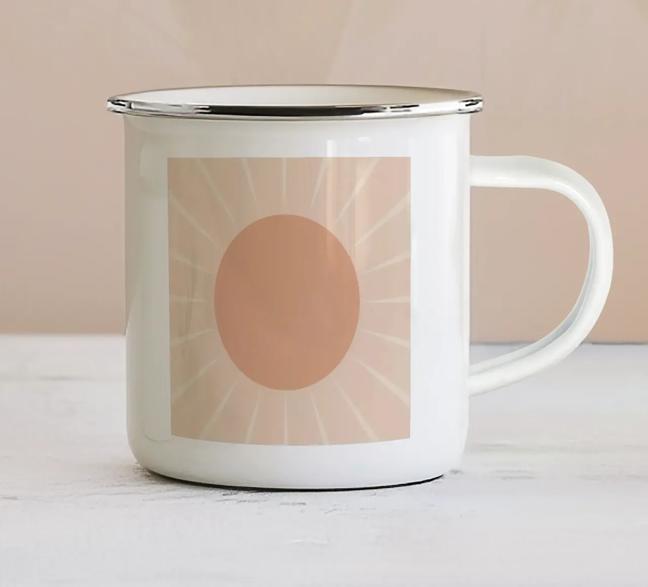 Peach Circle and Rays Background enamel mug by DesignDoodle