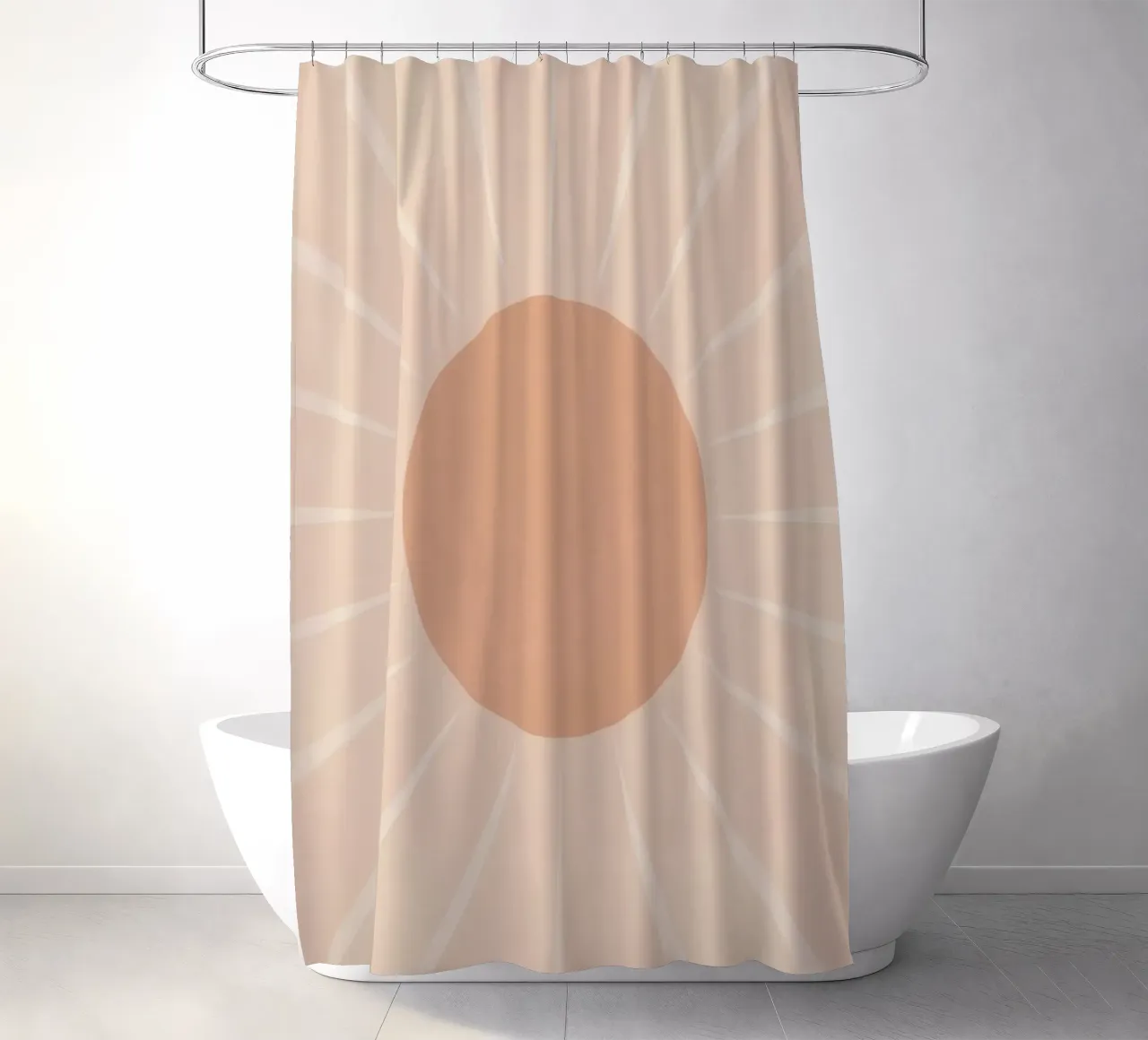 Peach Circle and Rays Background shower curtain by DesignDoodle