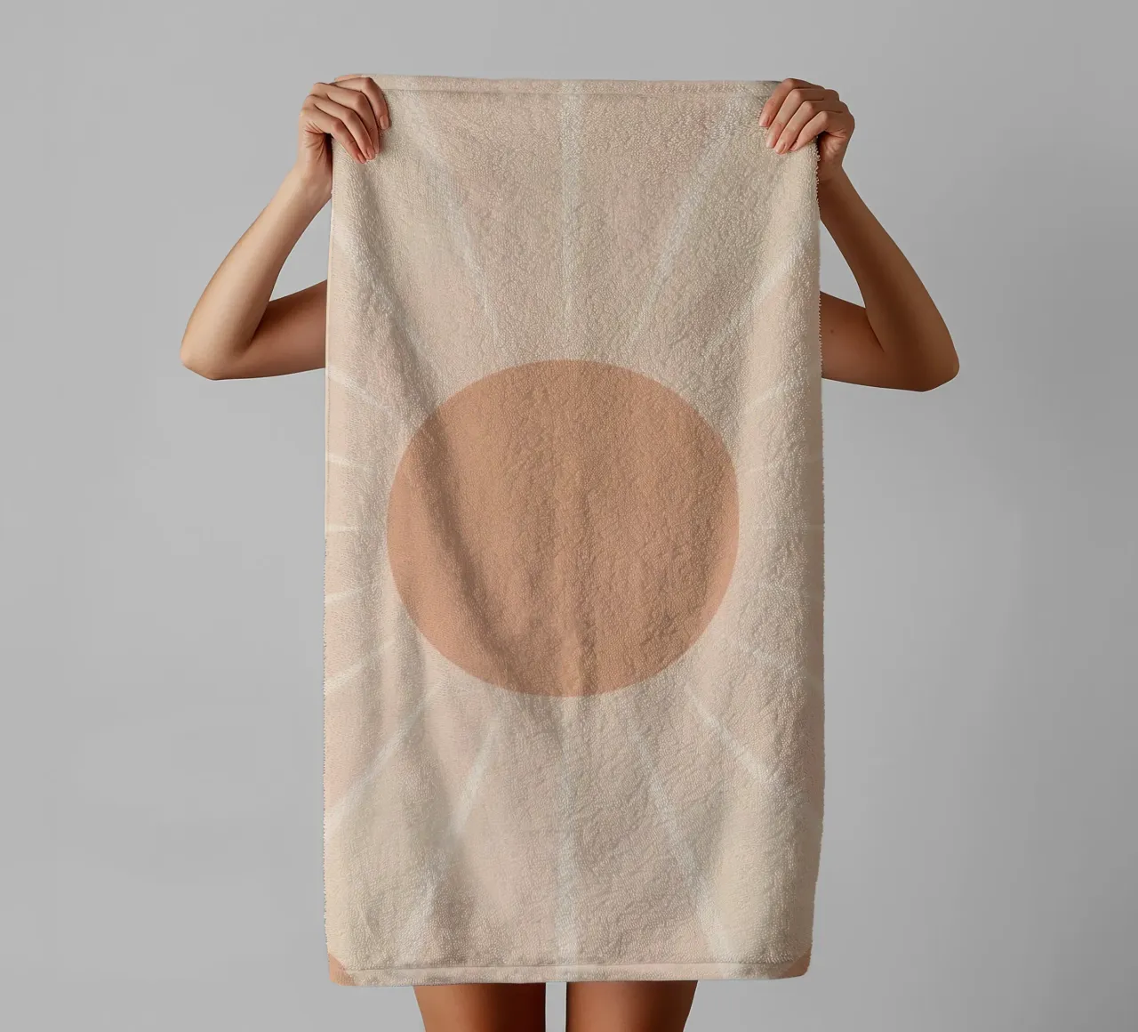 Peach Circle and Rays Background towel by DesignDoodle