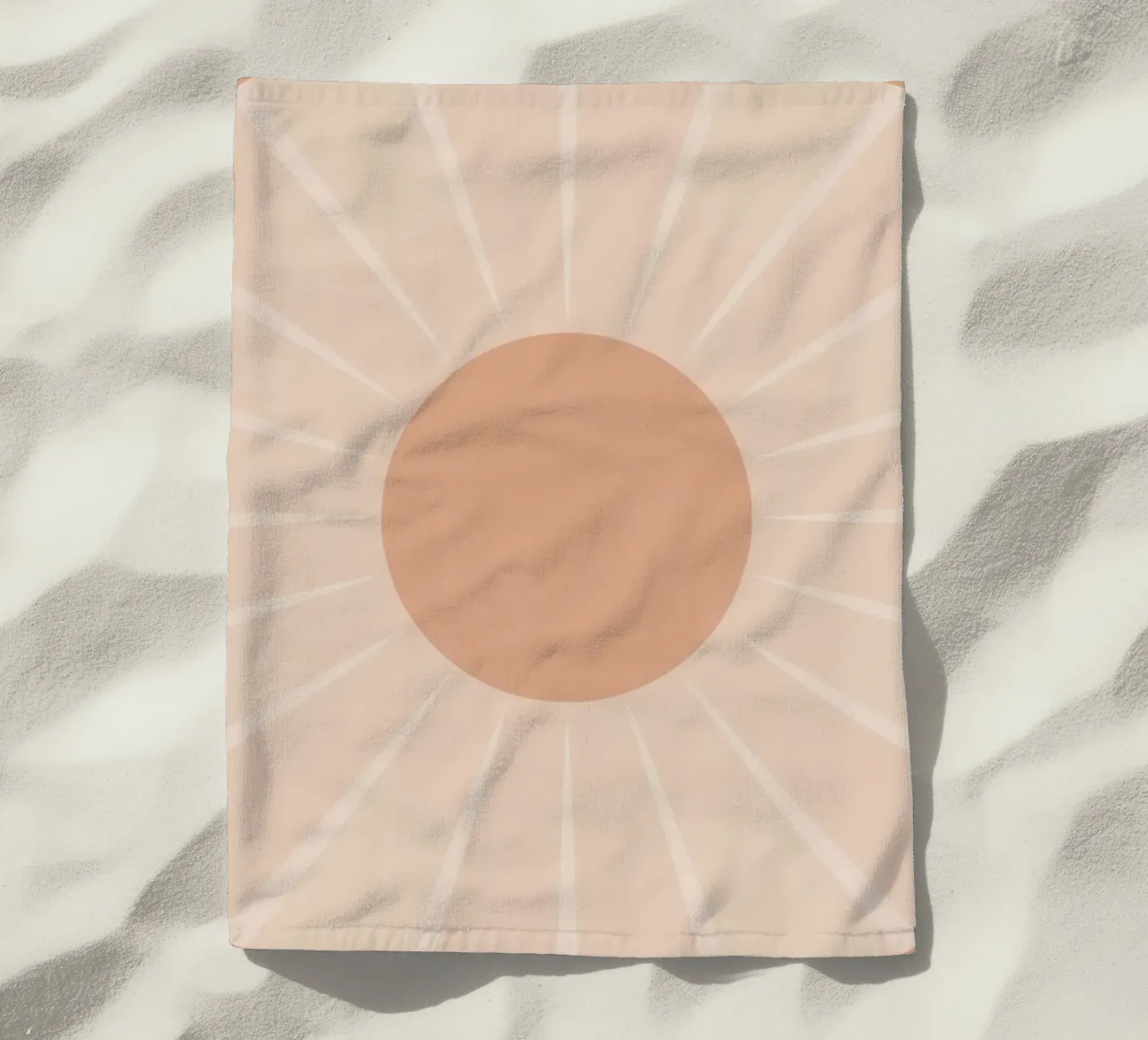 Peach Circle and Rays Background beach towel by DesignDoodle
