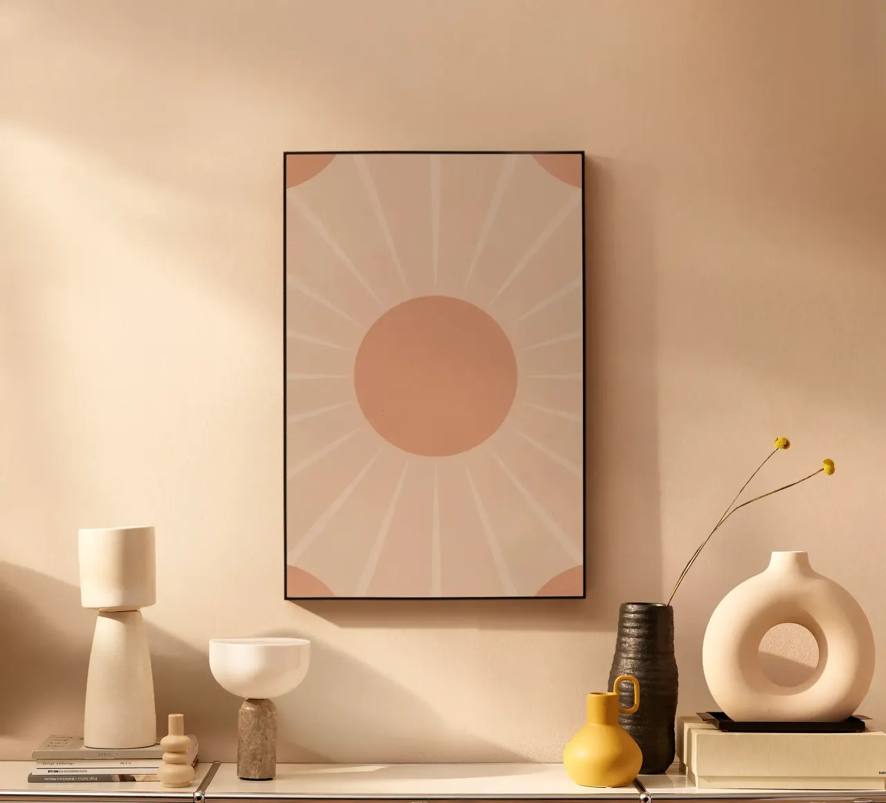 Peach Circle and Rays Background alu-dibond by DesignDoodle