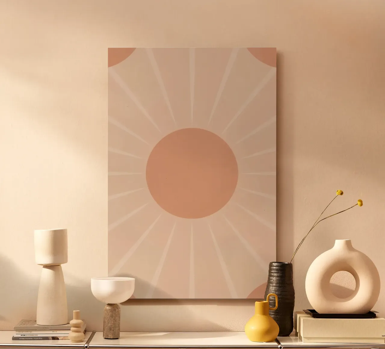 Peach Circle and Rays Background alu-dibond by DesignDoodle