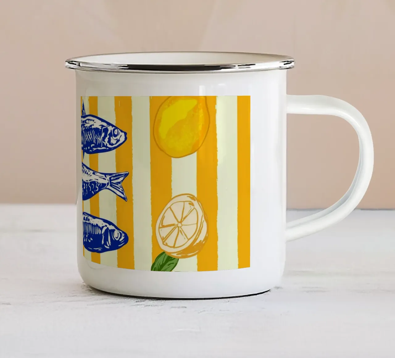 Sardine con limoni Vintage Yellow Groovy Stripes tazza in smalto da EDMPROJECT
