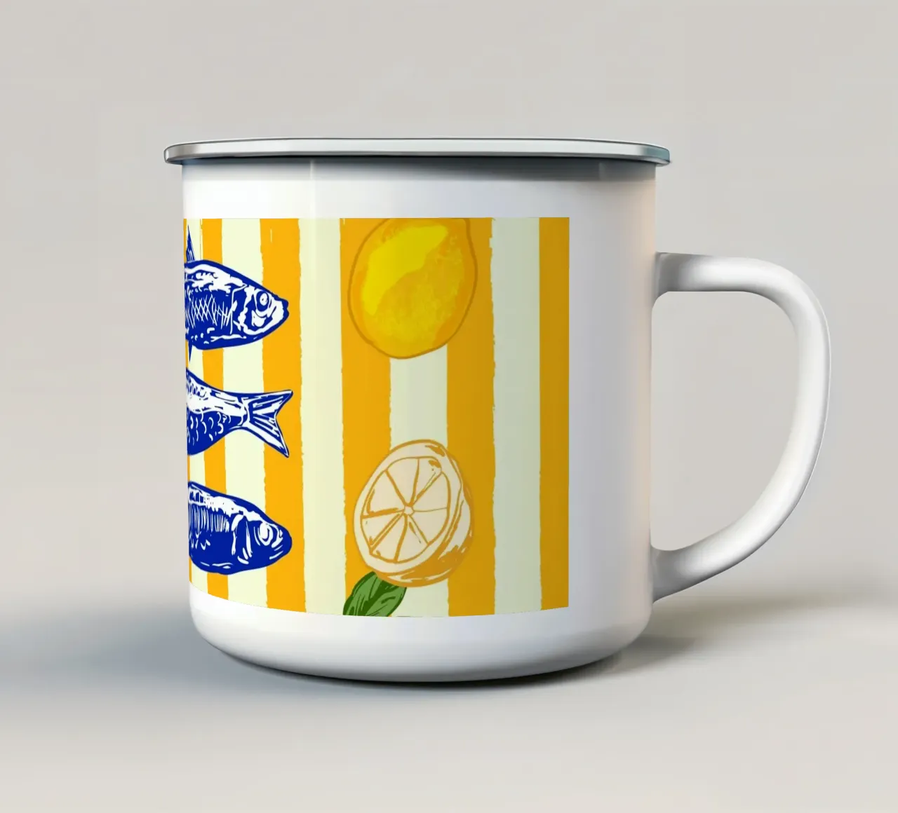 Sardine con limoni Vintage Yellow Groovy Stripes tazza in smalto da EDMPROJECT