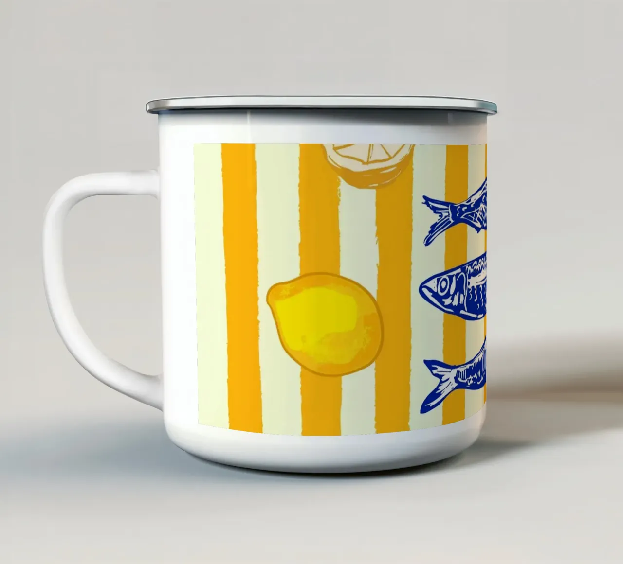 Sardine con limoni Vintage Yellow Groovy Stripes tazza in smalto da EDMPROJECT